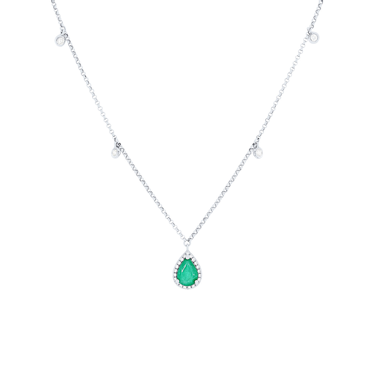 Green Emerald and Diamond Station Necklace