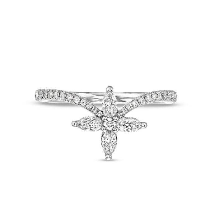 Contour Floral Diamond Ring In White Gold 14K