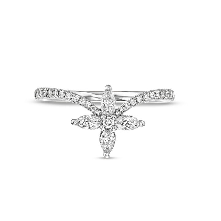 White Gold 14K Contour Floral Diamond Ring