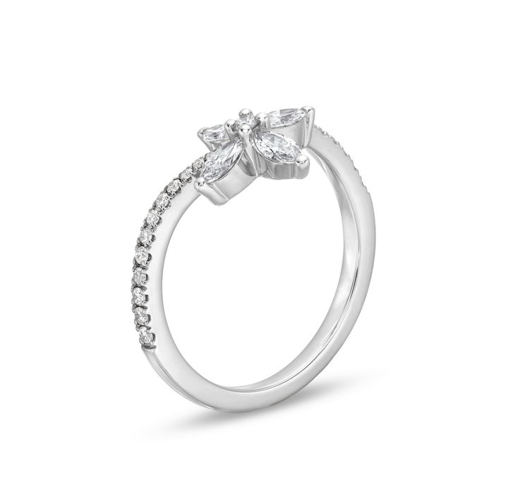 White Gold 14K Contour Floral Diamond Ring