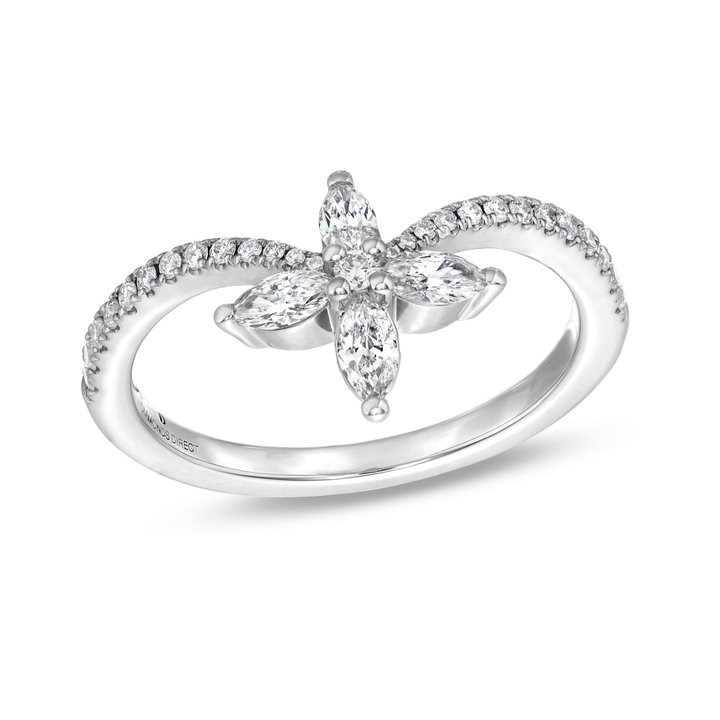 Contour Floral Diamond Ring In White Gold 14K