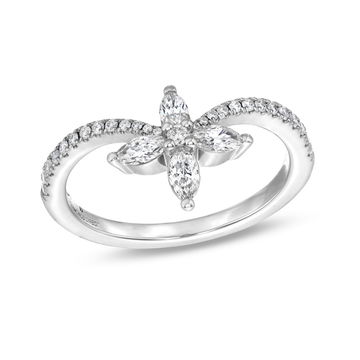Contour Floral Diamond Ring In White Gold 14K