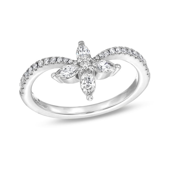 White Gold 14K Contour Floral Diamond Ring