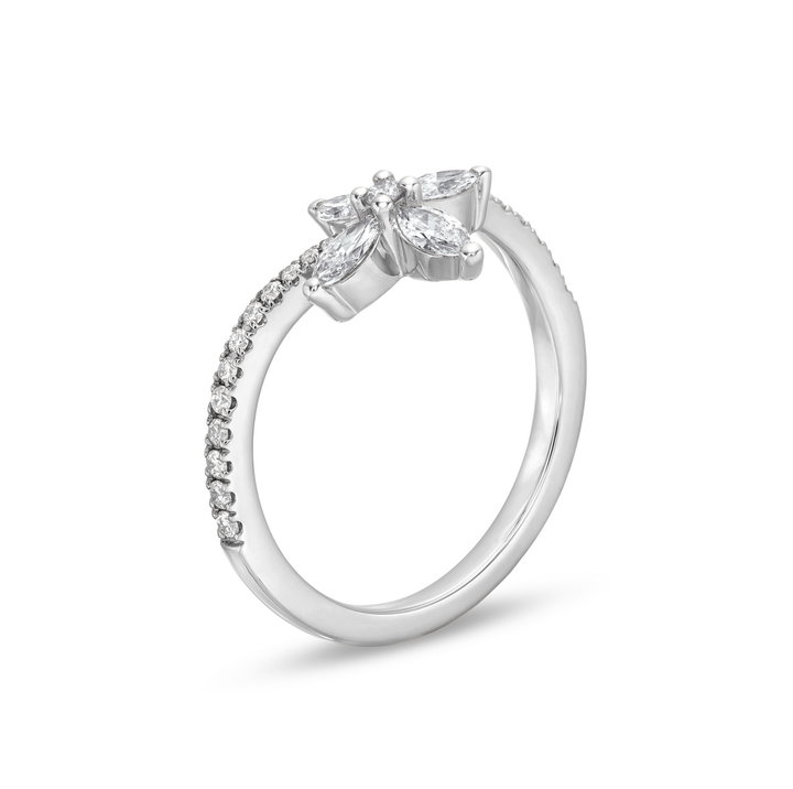 Contour Floral Diamond Ring In White Gold 14K