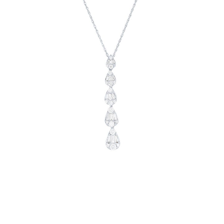 Diamond Mosaic Drop Pendant In White Gold 14K