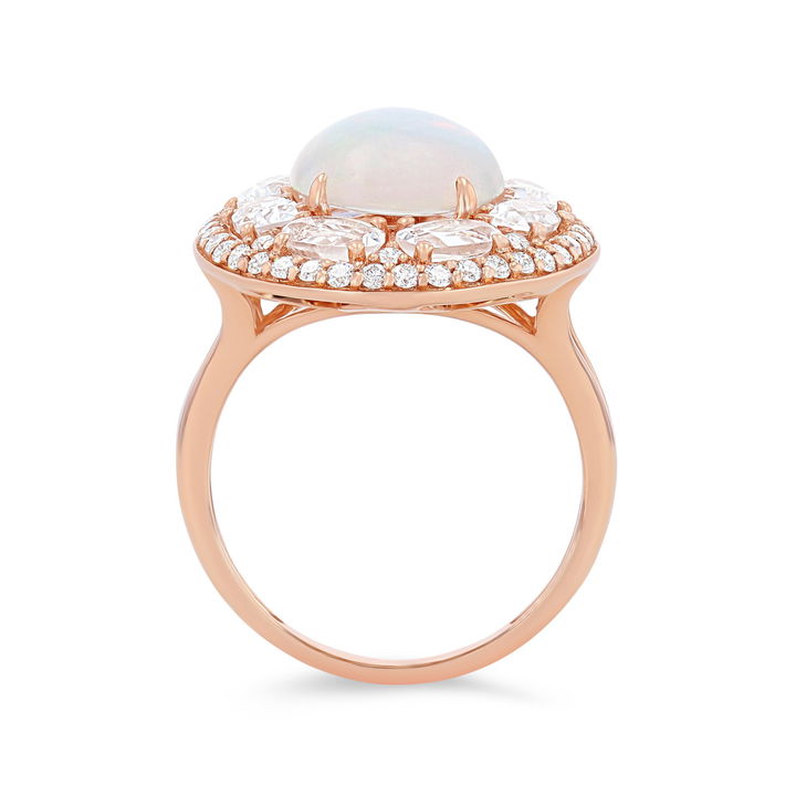 Rose Gold 14K Opal and Morganite Halo Ring