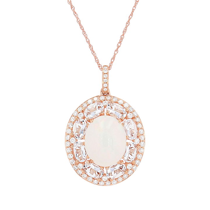 Rose Gold 14K Opal and Morganite Halo Pendant