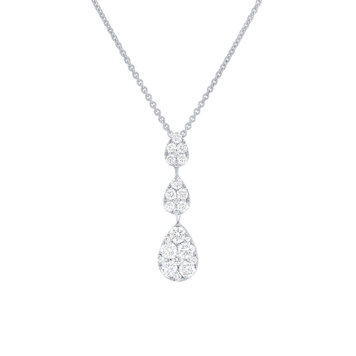 Three Stone Diamond Cluster Pear Pendant In White Gold 14K