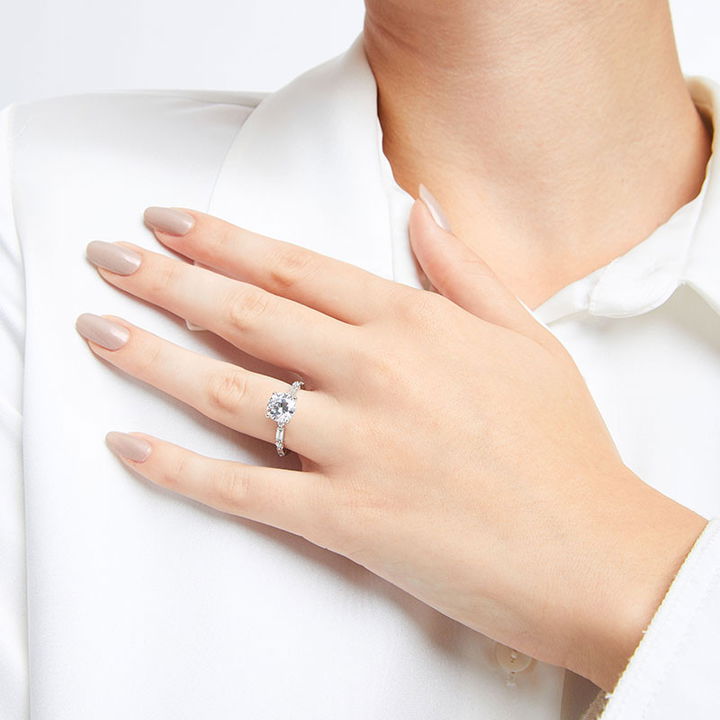 White Gold 14K Mixed Diamond Single Prong Engagement Setting by Diamonds Direct Designs