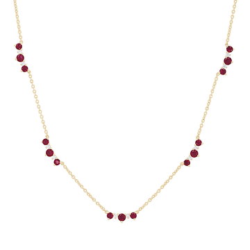 Alternating Ruby and Diamond Station Necklace In Yellow Gold 14K