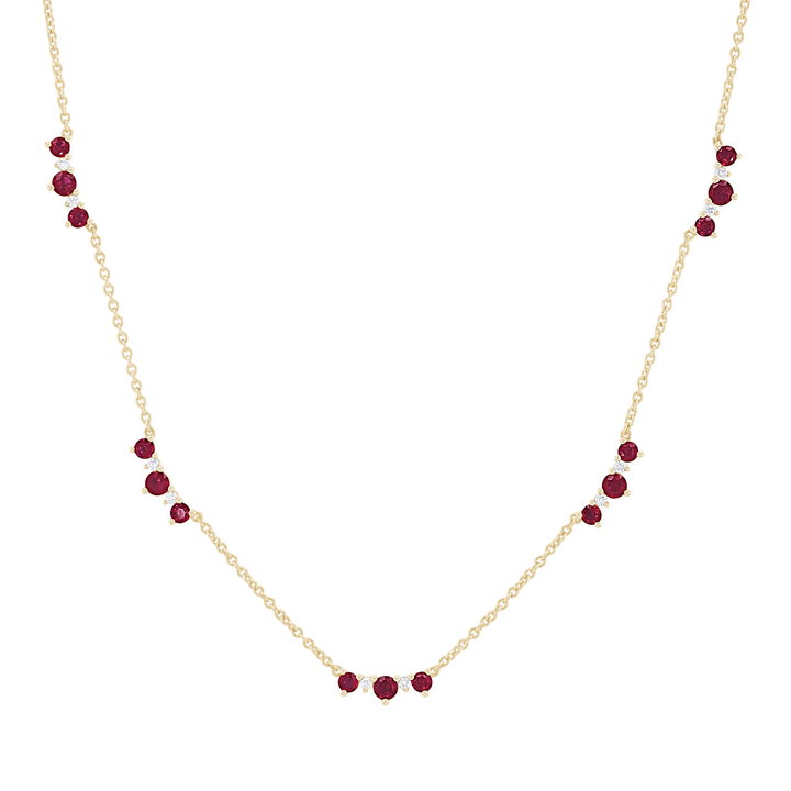 Alternating Ruby and Diamond Station Necklace In Yellow Gold 14K