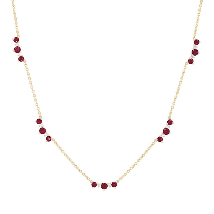 Yellow Gold 14K Alternating Ruby and Diamond Station Necklace