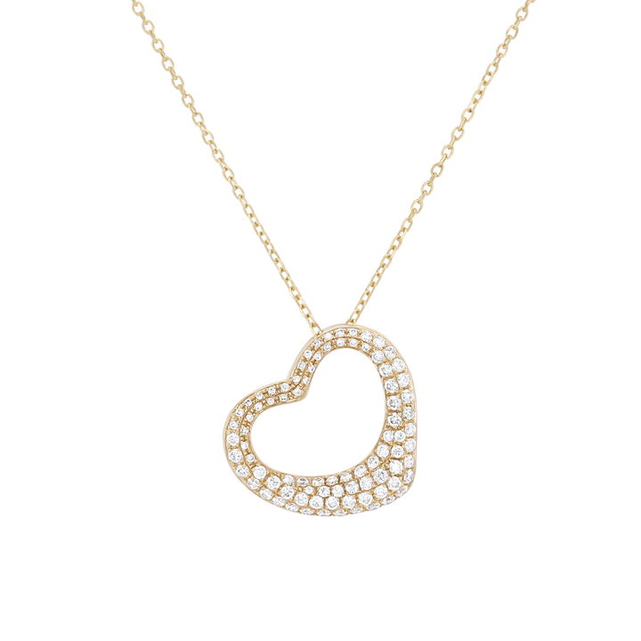 Pave Diamond Slanted Heart Pendant In Yellow Gold 14K