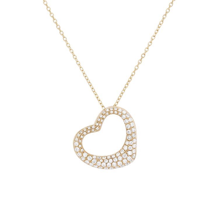 Yellow Gold 14K Pave Diamond Slanted Heart Pendant
