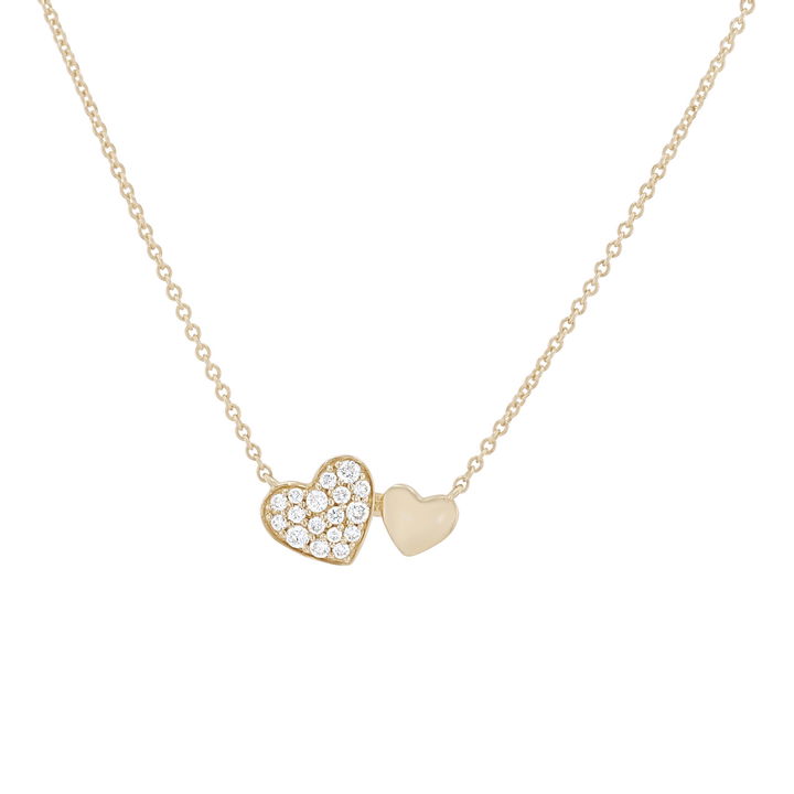 Double Heart Diamond Pendant In Yellow Gold 14K