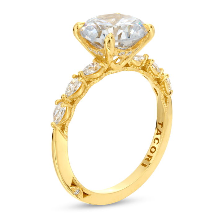 Yellow Gold 18K Tacori Sculpted Crescent Pear Shape Diamond Engagement Setting