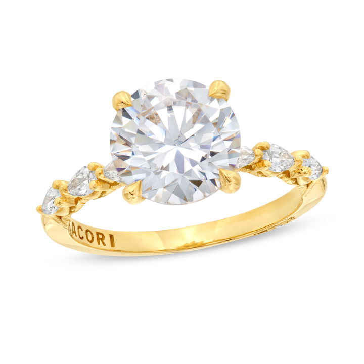 Yellow Gold 18K Tacori Sculpted Crescent Pear Shape Diamond Engagement Setting