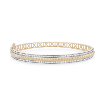 Diamond Border Studded Bangle Bracelet In White And Yellow Gold 14K
