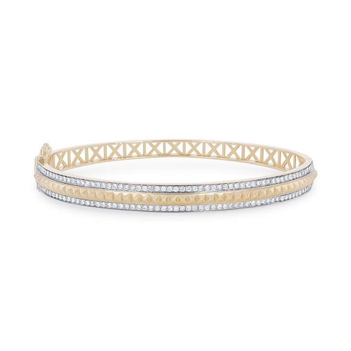 Diamond Border Studded Bangle Bracelet In White And Yellow Gold 14K