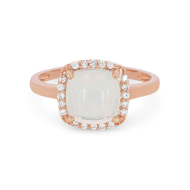 Rose Gold 14K Opal and Diamond Cushion Halo Ring