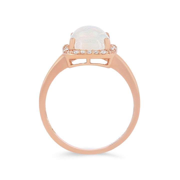 Rose Gold 14K Opal and Diamond Cushion Halo Ring