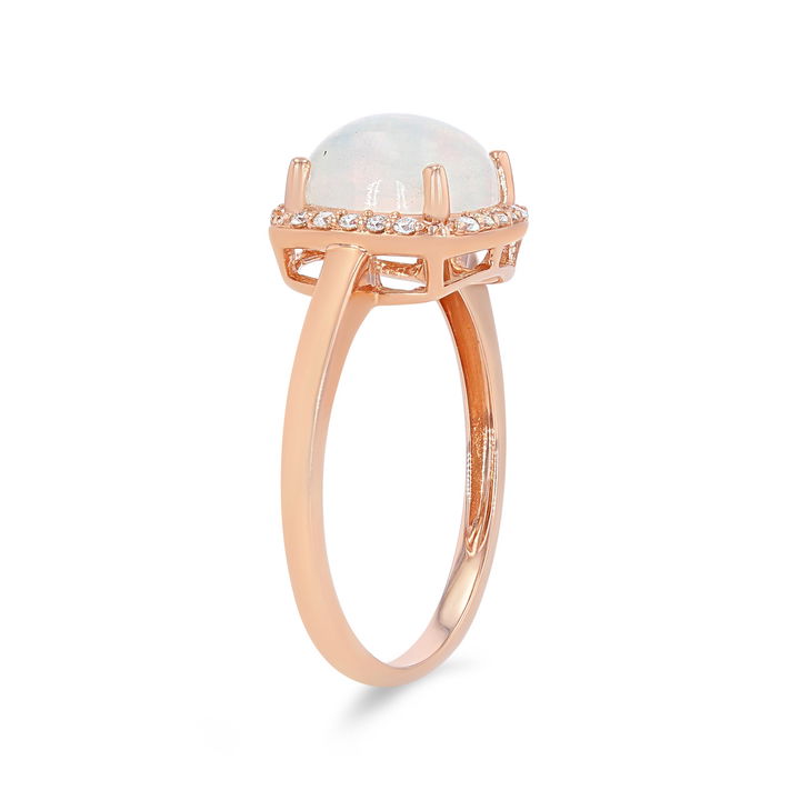 Rose Gold 14K Opal and Diamond Cushion Halo Ring