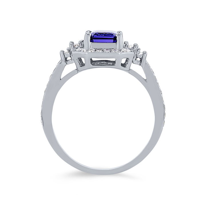 White Gold 14K Tanzanite and Diamond Halo Ring