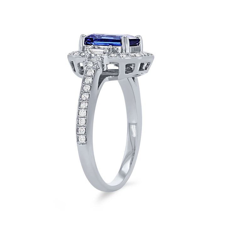 White Gold 14K Tanzanite and Diamond Halo Ring