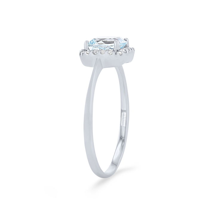 White Gold 14K Aquamarine and Diamond Cushion Halo Ring