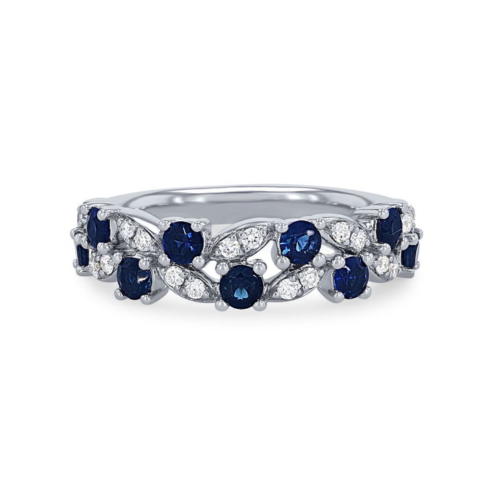 White Gold 14K Sapphire and Diamond Vine Ring