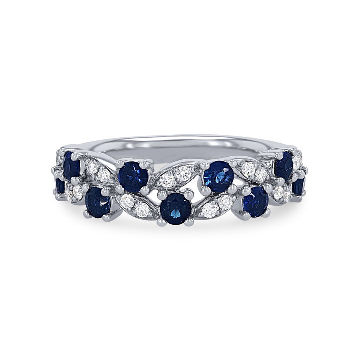 Sapphire and Diamond Vine Ring In White Gold 14K