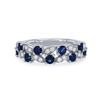 Sapphire and Diamond Vine Ring In White Gold 14K