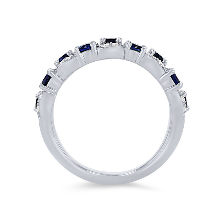 Sapphire and Diamond Vine Ring In White Gold 14K
