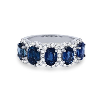 Oval Sapphire and Diamond Halo Band In White Gold 14K