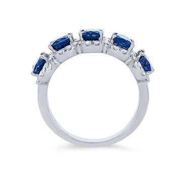 Oval Sapphire and Diamond Halo Band In White Gold 14K