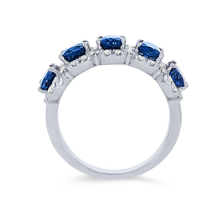 Oval Sapphire and Diamond Halo Band In White Gold 14K
