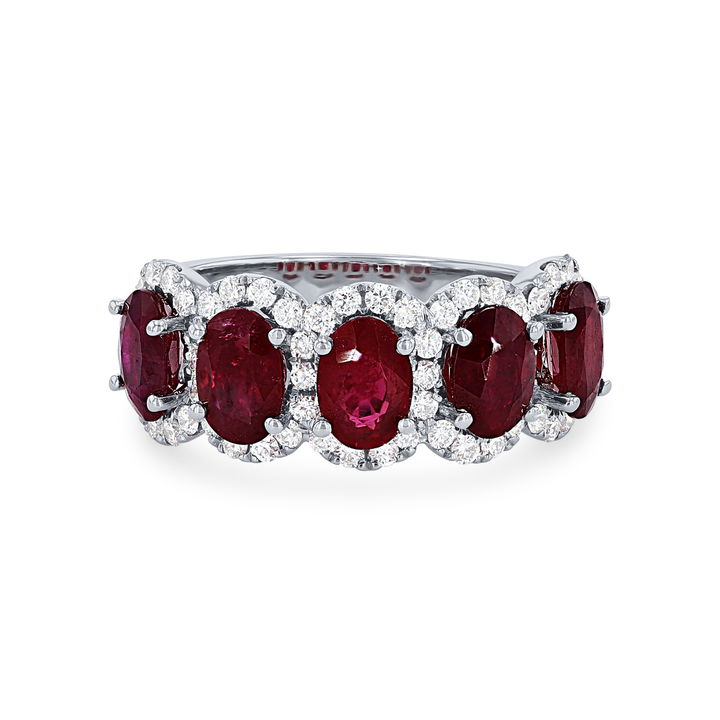 White Gold 14K Oval Ruby and Diamond Halo Band