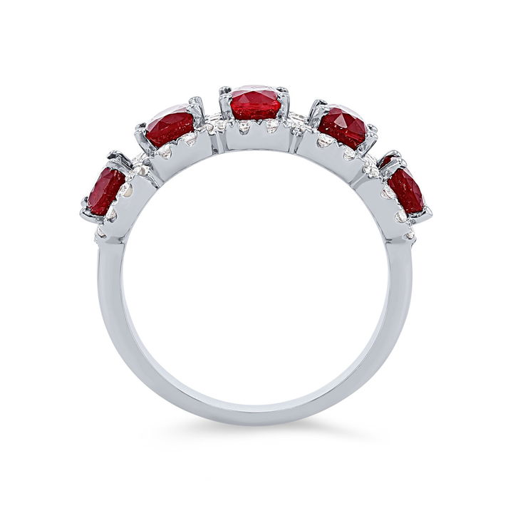White Gold 14K Oval Ruby and Diamond Halo Band