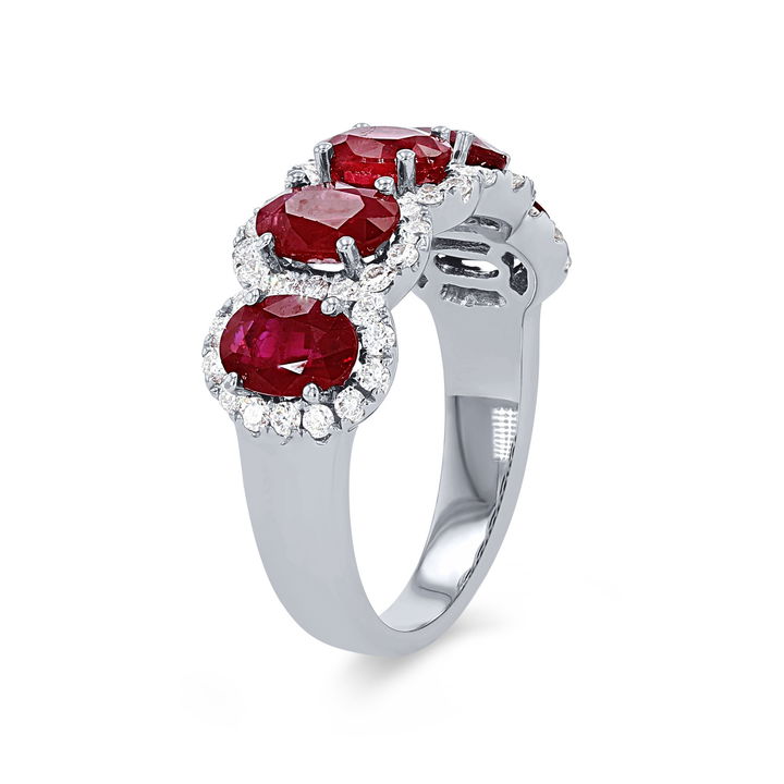 White Gold 14K Oval Ruby and Diamond Halo Band