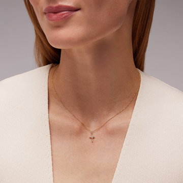 Petite Diamond Cross Necklace In White Gold 14K