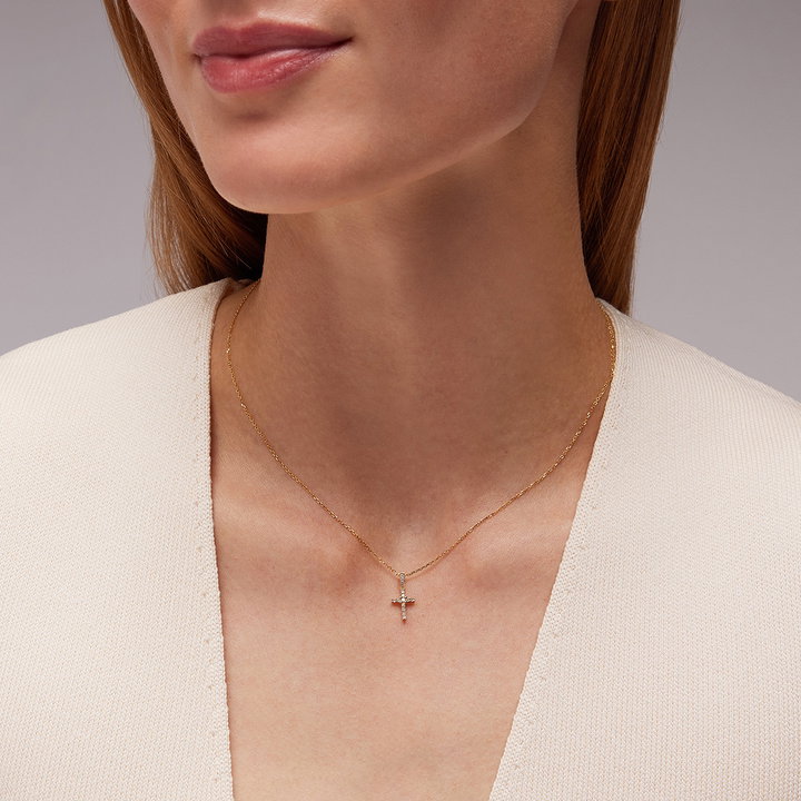 Petite Diamond Cross Necklace In White Gold 14K