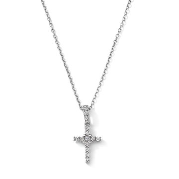 Petite Diamond Cross Necklace In White Gold 14K