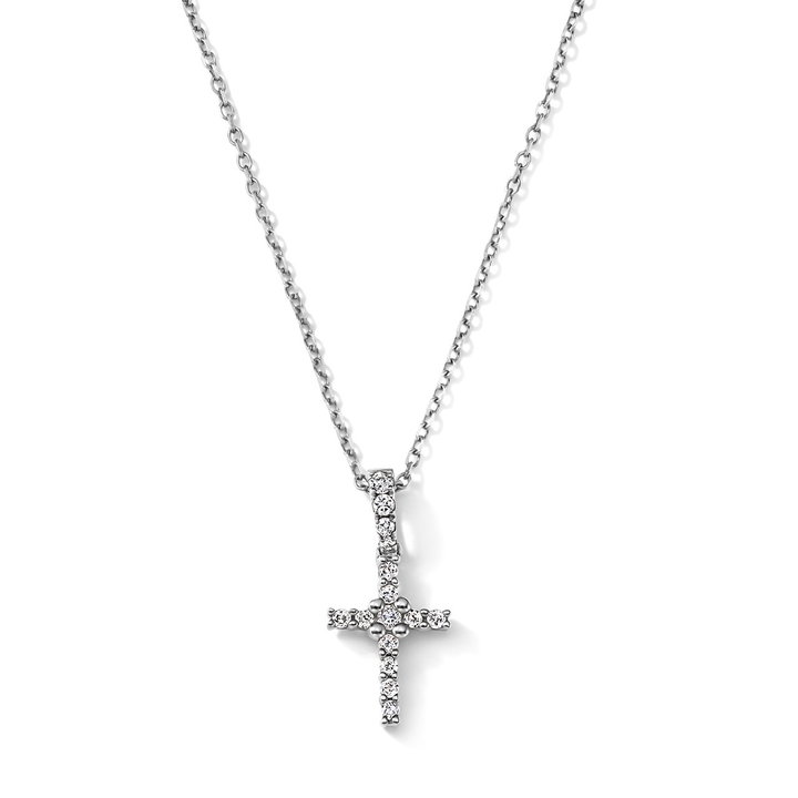 Petite Diamond Cross Necklace In White Gold 14K