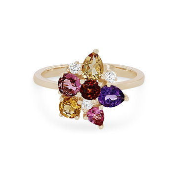 Multicolor Gemstone Cluster Ring In Yellow Gold 14K