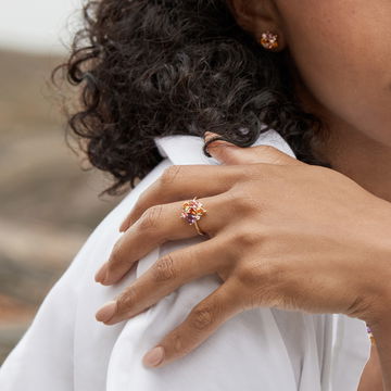 Multicolor Gemstone Cluster Ring In Yellow Gold 14K