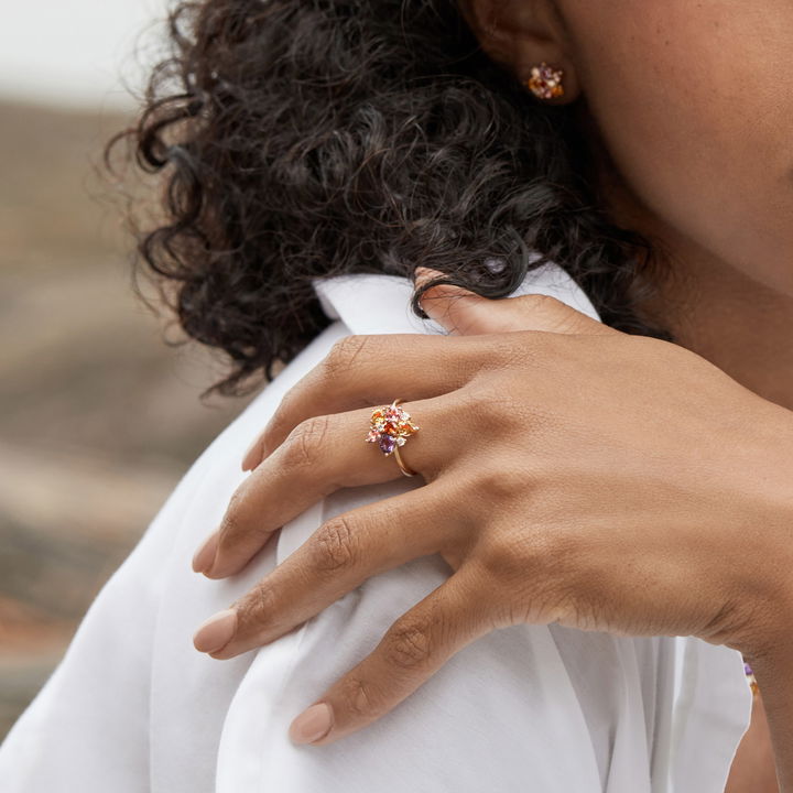 Multicolor Gemstone Cluster Ring In Yellow Gold 14K