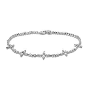 Marquise and Round Diamond Station Bracelet In Solid 14K White Gold