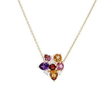 Multicolor Gemstone Cluster Pendant In Yellow Gold 14K