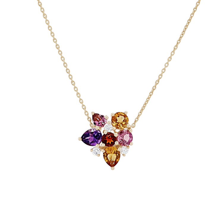 Multicolor Gemstone Cluster Pendant In Yellow Gold 14K