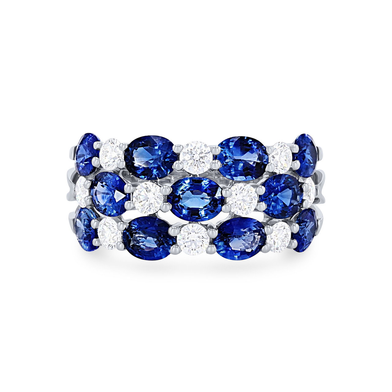 Uneek Three Row Alternating Sapphire and Diamond Ring 0